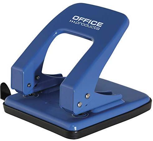 OFFICE PRODUCTS 18052311-05 Locher/bis 40 Blätter/Mechanismus und Gehäuse aus Metall/Kunststoffarm (ABS)/ Farbe: Blau/Rutschfeste Kunstsoffkappe für den Boden