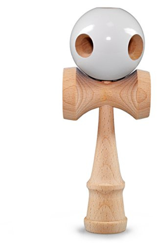 Ganzoo Kendama de Madera de Haya, Juego clásico japonés Tipo Copa y Bola con Cuerda, 3 Copas y pincho para Trucos, coordinación y Balance, Modelo Beginner White Blanco y Madera, Altura 16 cm, 144 g