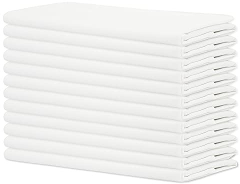 Sweet Needle - Förpackning med 12-100% bomull överdimensionerade middagsservetter 50x50 cm (20 x 20 tum), vit - Servett för daglig användning med putsade hörn, vit