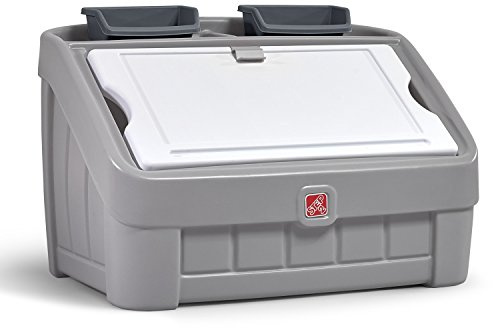 Step2 2-in-1 Toy Box & Art Lid, Kids Toy Storage Bin & Organizer, Easel & Chest in One, Made of Durable Plastic, For Toddlers 2+ Years Old, Gray