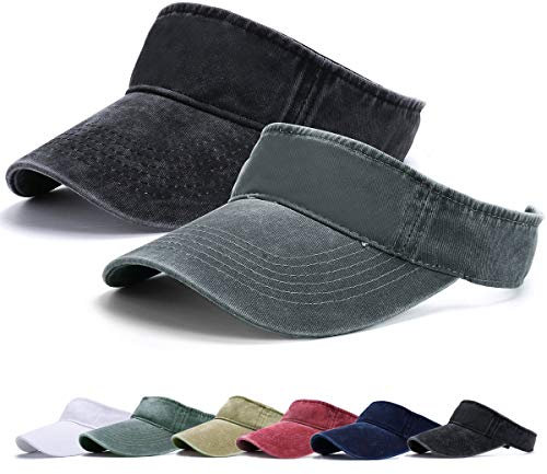 Visor Cap - Baseball Kappe Visor Pferdeschwanz Cap Washed Outdoor Basecap Vintage Damen Baseballmütze Sonnenvisor Golf Tennis Freizeit Sommer Unisex Herren (Schwarz+Grau-A)