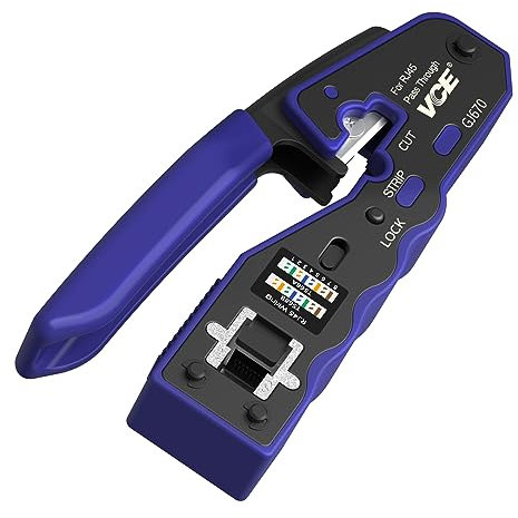 VCE Profesional Crimpadora RJ45 para Cat7/Cat6A/Cat6/Cat5E Conector - GJ670BL Herramienta de Crimpado Universal con Función de Corte y Desforre Compatible con RJ11/RJ12