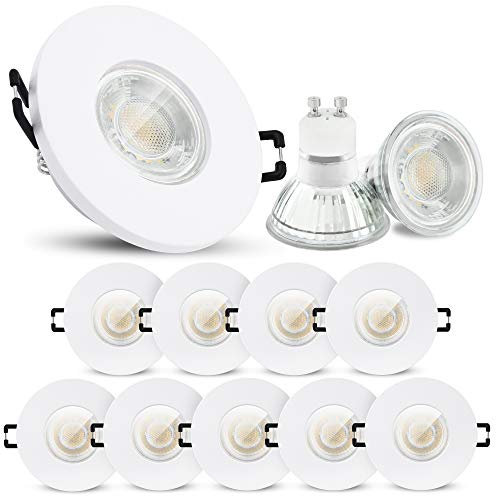linovum 10 Stück ISAWO LED Deckenstrahler Bad weiß rund IP65 - LED GU10 3W neutralweiß 230V Einbaustrahler für Dusche & Außen
