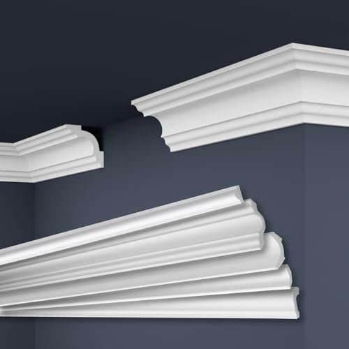 Marbet, listelli da soffitto in polistirene XPS, modanature in stucco di alta qualità, leggeri e robusti, dal design moderno (confezione risparmio da 110 metri, E-25, 65x65 mm), listello angolare