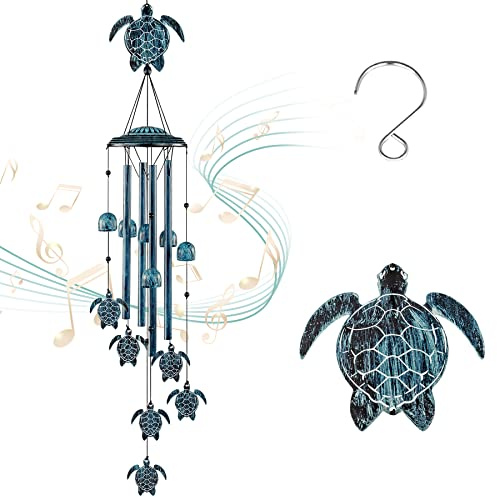 LESES Campanelli a vento a forma di tartaruga, con 4 tubi in alluminio, campanelli a vento commemorativi per mamma, nonna, regali di compleanno, campanelli a vento all'aperto per casa, giardino, patio