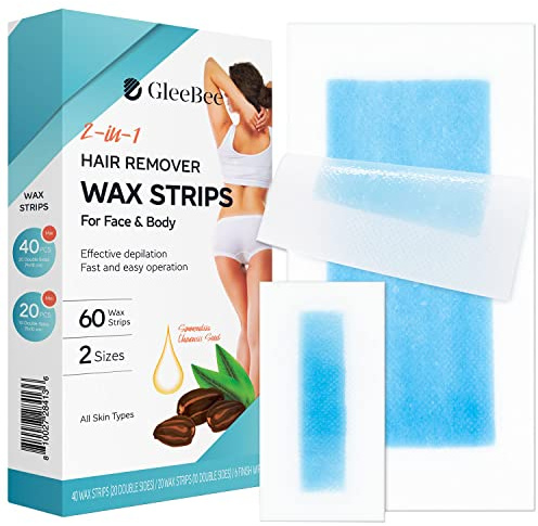 Gleebee Wax Strips 60 counts, Waxing Strips, for Hair Removal, kit including 40 Body trips and 20 Facial Removal Face, Arms, Legs, Underarms, Bikini, Bikini Women, Piece Assortment, 1