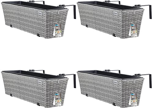 CASARIA® Set of 4 Flower Boxes | Weatherproof Poly Rattan | Hangable with Mounting Brackets | Floating Planters Perfect for Balcony Windowsill Railing Gate or Fence | 60 x 20 x 19cm | 11 L | Grey