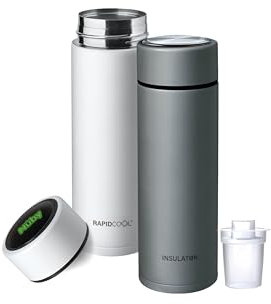 Nuby RapidCool Portable Baby Bottle Making Twin Pack - Prepare A Perfect Formula Feed in 2 Minutes | Includes: 1 Rapid Cool with 1 Digital Thermometer Lids, 1 Powder Dispensers & 1 Flask