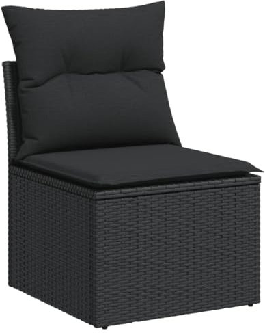 vidaXL Gartensofa ohne Armlehnen, Outdoor Sofa mit Kissen, Terrassensofa mit Stahlrahmen, Gartenstuhl Gartensessel Gartenmöbel, Schwarz Poly Rattan