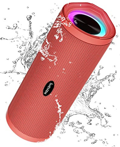 HEYSONG Portable Bluetooth Speaker, Waterproof Wireless Outdoor Speakers with LED Light, Enhanced Bass, IPX7, 40H Play, TF Card, True Wireless Stereo for Beach, Pool, Bike, Gifts for Men - Red