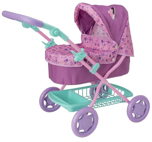 Gabby's Dollhouse Junior Puppenwagen Lila & Grün | Puppen-Buggy mit Verstellbarer Griffhöhe | Faltbarer Puppenwagen mit Stauraum, Abnehmbarer Abdeckung & verstellbarem Verdeck | Spielzeug ab 3 Jahren