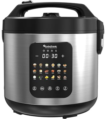 TurboTronic MultiKocher DMC18 neues 2024 Modell 5L mit Schongarer 860W Elektrisch, Dampfgarer, Reiskocher, Slow Cooker & 18 Programme, Milchreis, Multivarka (Silber)