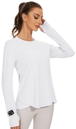 IECCP Chemisier de sport à manches longues pour femme T-shirts Activewear UPF 50+ Protection UV Protection solaire T-shirts manches longues Coupe slim Avec trou pour le pouce Rashguards T-shirt de