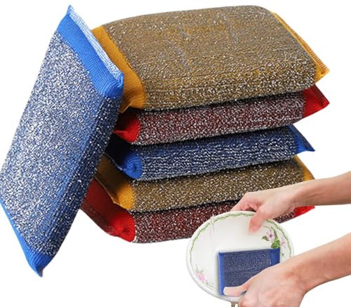 6 Pièces Éponge en Acier Inoxydable | Éponges À Récurer Double F | Tissu Éponge Métallique Réutilisable | Éponge Vaisselle Lavable pour Un Nettoyage en Profondeur De La Vaisselle