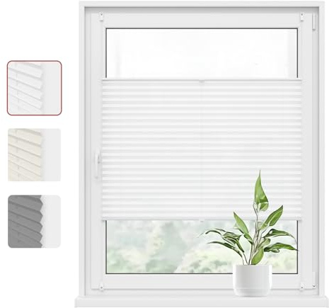 WOLTU Plissee Klemmfix ohne Bohren 85x120cm (BxH) Weiß Faltrollo Plisseerollo mit Klemmträger Lichtdurchlässig, Jalousie Sichtschutz und Sonnenschutz Easyfix Rollo für Fenster & Tür
