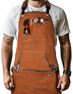 LEATHER VILLAGE Work Apron -Brown- Heavy Duty Wood Working Apron for Men with Tool Pockets for Woodworkers Blacksmiths Carpenters M-XXL