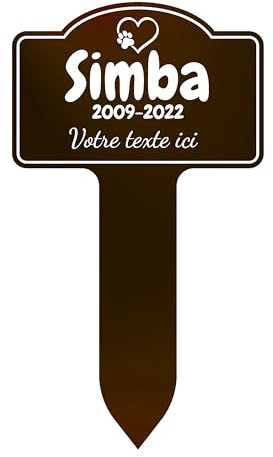 GRAVURE CONCEPT Plaque Funéraire pour Animaux - Stèle Commémorative Personnalisable PVC (Chien/Chat etc) - (Modèle 2 / Marron Texte Blanc)