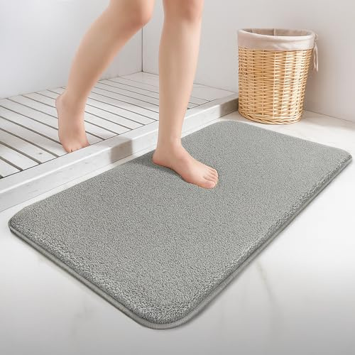 VOUNOT® Pack de 2 Alfombra de Baño Antideslizante 40 x 60 cm, Alfombrilla Súper Absorbente y Extra Gruesa de Microfibra Lavable a Máquina, Suave y Acolchada, Gris