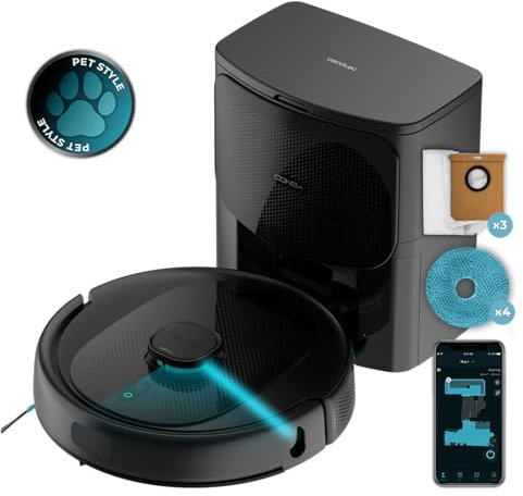 Cecotec Robot Aspirateur et Laveur de Sols avec Base AutoVidange Conga 9590 Spin Revolution Ultra Power Home. Navigation Laser, 10000Pa, App, Autonomie 240min, Brosse Spéciale Animaux, Mopas Rotatives