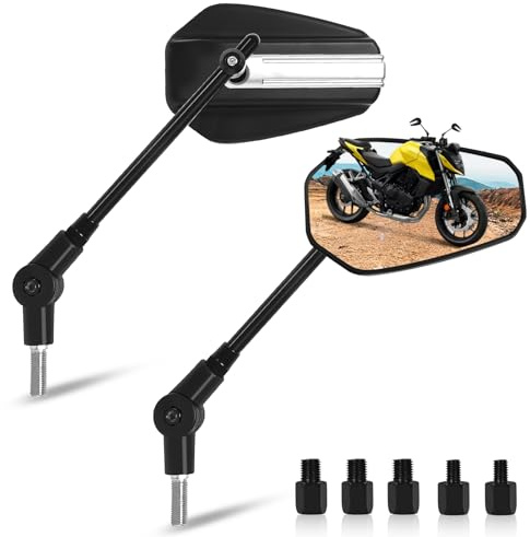 Universal Motorcycle Mirrors for Handlebars - Long Stem Adjustable Motorcycle Rearview Mirrors Compatible with Honda CB750 CB500 CBR650R Kawasaki Z900 Z800 Z125 Pro Yamaha MT-03 MT-07 MT-09 MT-10