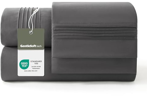 Bedsure Juego de Sabanas 150x200 - 4 Piezas Microfibra de Poliéster Transpirable y de Secado Rápido - OEKO TEX - Sábana Bajera, Sábana Plana y 2 Fundas de Almohada 50x75, Para Cama 150, Gris