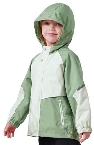 Miipat Giacca Impermeabile per Ragazze Leggera Antivento Giacce a Vento con Cappuccio Abbigliamento Impermeabile con Cerniera Giacca di Pioggia per Bambini Ragazzi(Verde,3-4 Anni)