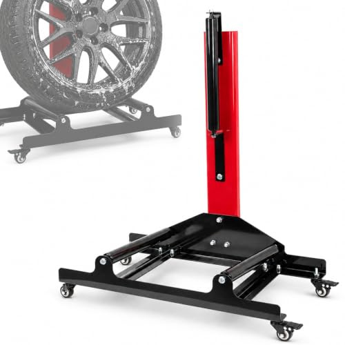 WUDLEP Rolling Wheel Detailing Stand, 360° 3-Roller Tyre Cleaning Rack | Steel Wheel Cleaning Stand With Castors And Adjustable Support For Rim Detailing, Tyre Care And Garage Maintenance