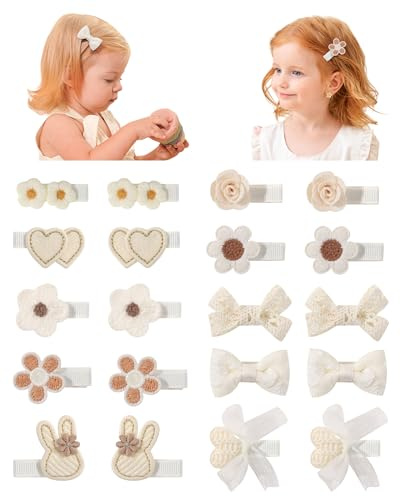 Dooboi 20 Piezas Pinzas Pelo Bebé Niña Clips Lazos Corazón Flor Conejito | Pinzas de pelo completamente forradas, suaves y antideslizantes Accesorios de pelo para niñas bebés Niños pequeños