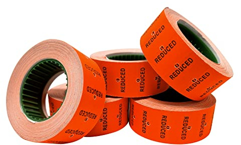 Price Gun Labels 22 x 12 mm Orange Reduced - 10 Rolls 5000 Stickers CT1 Pricemarking Tags, Compatible with Most Retail Pricing Labelers