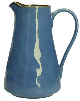 Thun Rose & Tulipani, Brocca Grande di Colore Blu Avio in Ceramica con Bordo Dorato, Linea Concerto, Capienza 1.7L