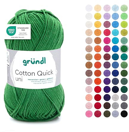 Gründl Wolle Cotton Quick uni - dünne Wolle zum Häkeln - Strickgarn - Häkelgarn - Glänzend und hautfreundlich - 100% Baumwolle - 1 Knäuel 50 g / 125 m - Nadelstärke 3-4 - Farn