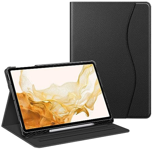 Fintie Hülle für Samsung Galaxy Tab S8 Plus 2022/S7 FE 2021/S7 Plus 2020 12.4 Zoll, Multi-Winkel Folio Schutzhülle mit S Pen Halter Dokumentschlitze und Auto Schlaf/Wach Funktion, Schwarz