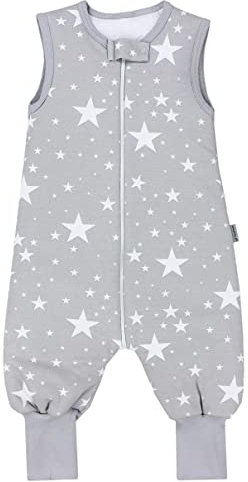 TupTam Baby Schlafsack mit Füßen Ganzjahresschlafsack 2,5 TOG, Farbe: Weiße Sterne/Grau, Größe: 104-110
