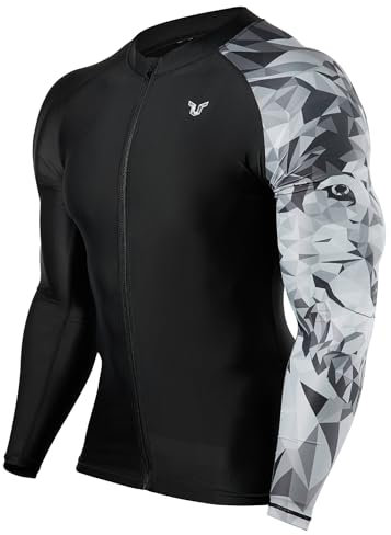 HUGE SPORTS Herren Badeshirts Langarm Reißverschluss Rashguard UPF 50+ Sonnenschutz Schnell trocknend, wolf, M