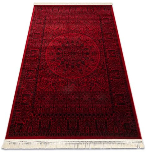rugsx Orient 6039 Burgund Schwarz Teppich mit Fransen Wohnzimmer 200x290 cm
