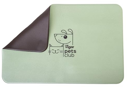 Vigar - Alfombra para Comederos de Perro - Colección Pets Club - 60 x 40 x 0,5 cm - Felpudo para Mascotas - Antideslizante y Acolchado - Verde y Negro