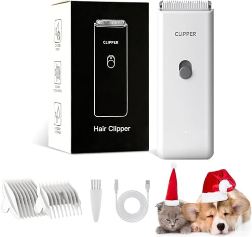 Professional Dog Clipper,Cat Grooming Clippers for Matted Hairs Low Noise | Dog Grooming Kit,Rechargeable Pet Clippers Trimmer for Dogs,Puppy,Cats,Rabbit,Waterproof,2 Guide Comb,White