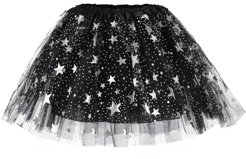 PLIKSUVER Faldas Tutú para Niñas 3 Capas de Tul Falda Ballet con Estrella Lentejuelas, Falda de Princesa de Navidad para Fiestas Cumpleaños Carnaval Danza Rendimiento Fiesta (Negro)