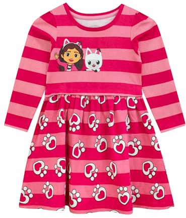 DREAMWORKS GABBY'S DOLLHOUSE Robe | Robes pour Filles à Manches Longues | Robe Gabby Cat pour Enfants | Âges 3 à 10 Ans | Rose | 5-6 Ans