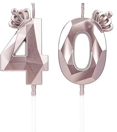 DTXLX Velas 3D cumpleaños Oro Rosa números 40 con corona, para tartas, decoración cumpleaños, velas cumpleaños niños, fiestas, bodas, fiestas empresa, aniversarios (Oro Rosa #40)