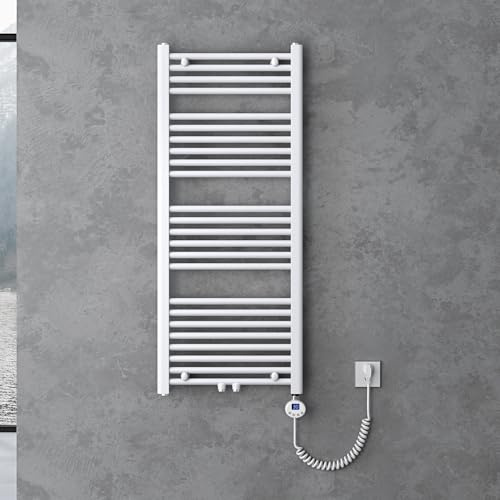 doporro Radiatore Piatto 120x50cm con Elemento Riscaldante 600W, Scaldasalviette da Bagno Termoarredo in Acciaio, Bianco, Riscaldamento Elettrico o ad Acqua Calda RHE