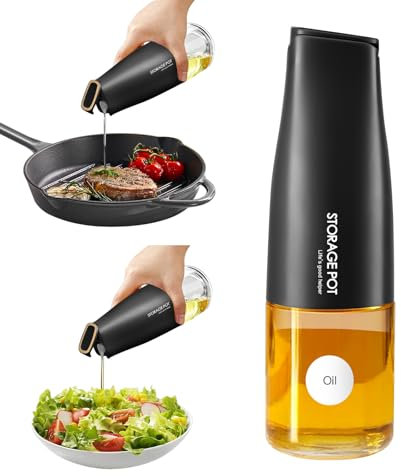 YARRAMATE Auto Flip Olivenöl ölflasche für die Küche, 500 ml ölspender glas öl essig und öl flasche mit Ausgießer, Ölbehälter, Sojasaucenspender (schwarz), Etiketten