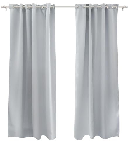 Victoria M. Aurora Verdunkelungsvorhang Blickdicht, Thermovorhang, Ösenvorhang, Schallschutz Vorhang 140 x 245cm, Silber-Weiss, 2er Pack