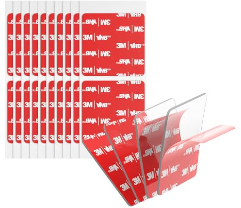 Bulina Cinta de Doble Cara 50 mm x 50 mm 20 Unidades Transparente 0,5 mm de Grosor 4905 Adhesiva de Montaje Cuadrada para Decoración de Coches Casas Oficinas y Logotipos