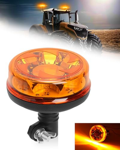 SUPAREE LED Strobe Light 12/24V Rotating Beacon with E9 6 Flash Modes IP67 Waterproof 16W Amber for Agricultural Vehicles, Trucks, Forklifts