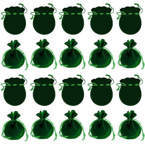 XCSJ 20 sacchetti di velluto, piccoli sacchetti per gioielli, in velluto, con coulisse, per matrimoni, regali, gioielli, Natale (verde, 9 x 7 cm)