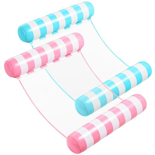 Sloosh 2 Pack Hängematte Pool Floats für Erwachsene, 4-in-1-aufblasbare Mehrzweck-Schwimmhilfen für den Pool, PVC Wasserhängematten Lounge Floaties(Aquablau, Rosa)