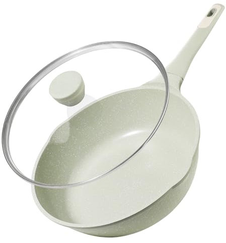 Schmorpfanne Wokpfanne mit Deckel 30 cm 5,5 L - Granit Antihaftbeschichtung PFOA/PFOS Frei - Für Induktion & Alle Herdarten - Tiefe Bratpfanne mit Glasdeckel, Spülmaschinenfest