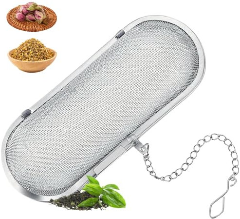 Boule à Thé Et Passoire à Epices En Acier Inoxydable, Outil RéUtilisable Pour Thé En Feuilles, Herbes Et éPices, IdéAl Pour La Cuisine Et La PréParation De Boissons Chaudes, ChaîNe Incluse, Argent