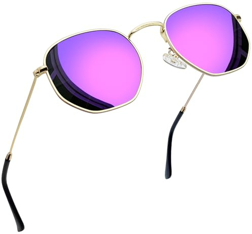 Joopin Gafas de Sol Mujer y Hombre Polarizadas Hexagonales Metálicas Espejo Morado